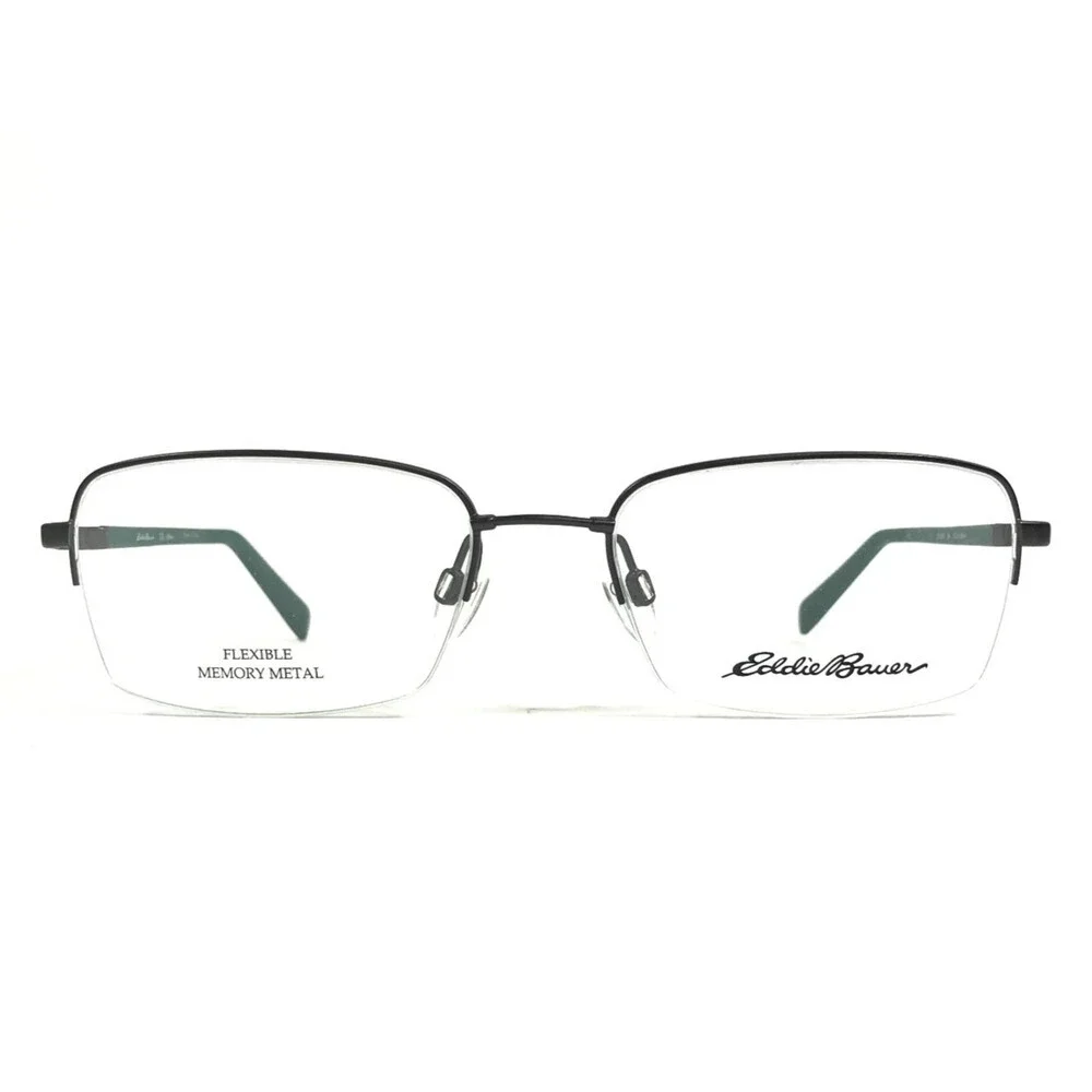 Eddie Bauer Eyeglasses Frame EB32035 BK Black Green Rectangle Half Rim 55-19-140